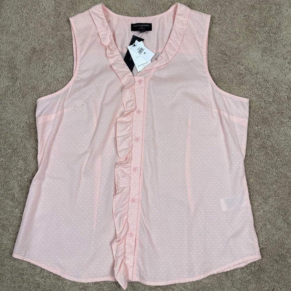 Banana Republic Shirt Women 18 Peach Ruffle Tailored Fit Boho Cottage Career NWT - Picture 1 of 9
